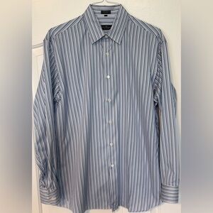 EUC ⚡️ Salvatore Ferragamo Italian Cotton Stripe Dress Shirt Blue White L